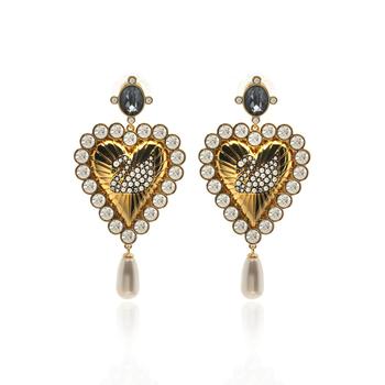 商品Swarovski Vintage Swan Gold Tone Dark Multi Colored Crystal Drop Earrings 5489221图片