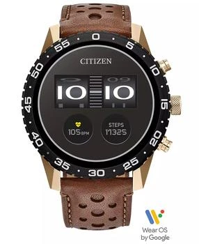 Citizen | Unisex CZ Smart Wear OS Brown Perforated Leather Strap Smart Watch 45mm,商家Macy's,价格¥2611