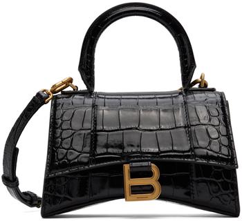 Balenciaga | Black Croc XS Hourglass Top Handle Bag商品图片,