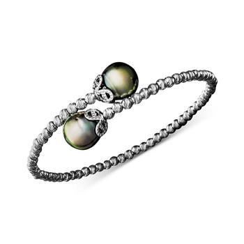 product Pearl Bracelet, Sterling Silver Cultured Tahitian Pearl (9mm) and Sparkle Bead Cuff image