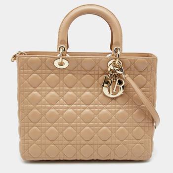 迪奥托特包, [二手商品] Dior | Dior Beige Cannage Leather Large Lady Dior Tote商品图片 7.7折, 满1件减$100, 满减