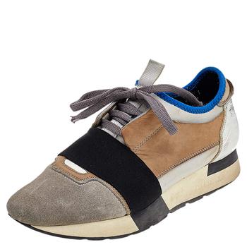 推荐Balenciaga Multicolor Leather/Suede and Fabric Race Runner Sneakers Size 37商品