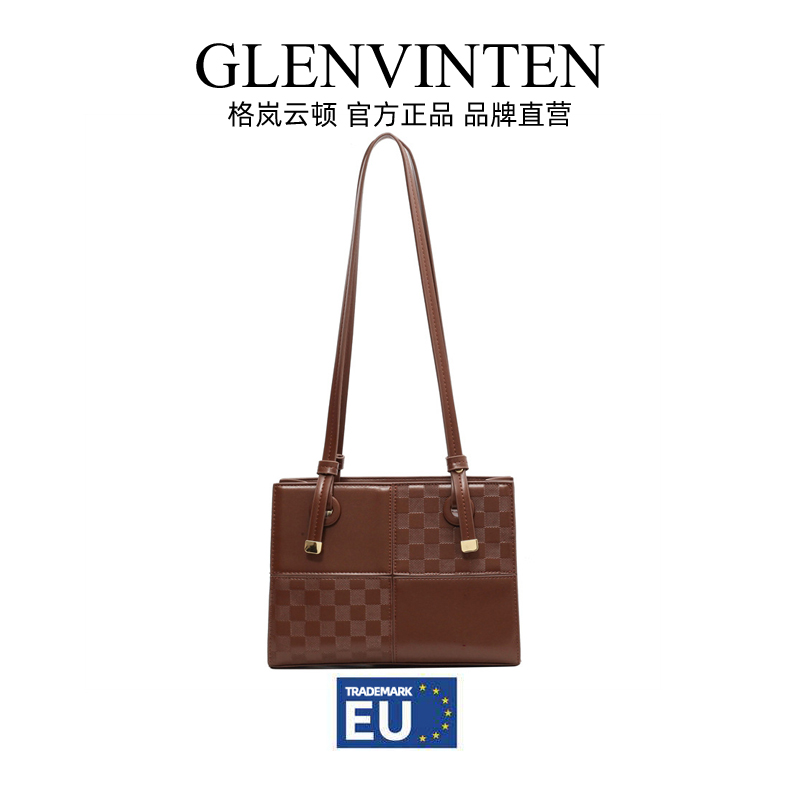 商品GLENVINTEN | 格岚云顿新款潮流撞色单肩包棋盘格复古女包时尚百搭斜挎包洋气小方包,商家Yee Collene,价格¥177图片