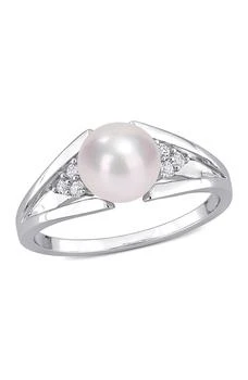 DELMAR | Sterling Silver 7.5mm Cultured Freshwater Pearl & Diamond Ring - 0.04ct.,商家Nordstrom Rack,价格¥559