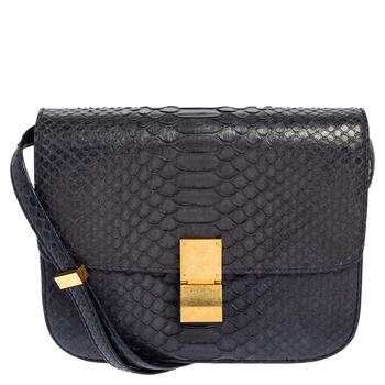 celine box好用吗, [二手商品] Celine | Celine Navy Blue Python and Leather Medium Classic Box Shoulder Bag商品图片 4.2折, 满1件减$100, 满减