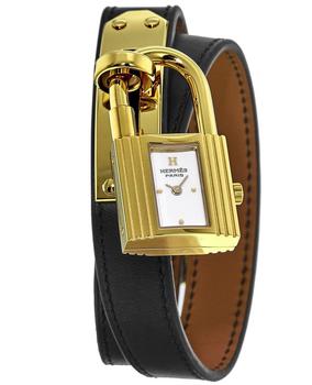 推荐Hermes Kelly White Dial Black Leather Strap Women's Watch 023696WW00商品