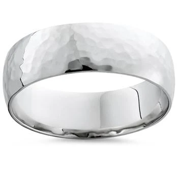 Pompeii3 | Mens 7mm 14K White Gold Polished Hammered Wedding Ring Band Size Selectable,商家Premium Outlets,价格¥5730