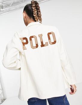 推荐Polo Ralph Lauren back logo button down overshirt in cream商品