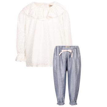 Hucklebones London | Embroidered flowers ruffled collar blouse and relaxed trousers set in white and blue商品图片,额外9折, 满$715减$50, $714以内享9.3折, 满减, 额外九折