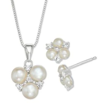 Macy's | Cultured Freshwater Pearl and Cubic Zirconia Pendant Necklace and Stud Earrings Set in Sterling Silver,商家Macy's,价格¥1487