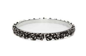 商品Glass Round Platter with Silver Flower Border图片