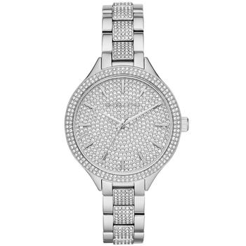 Michael Kors | Women's Slim Runway Three-Hand Silver-Tone Stainless Steel Bracelet Watch 38mm商品图片,