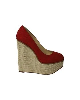 [二手商品] Charlotte Olympia | Carmen Espadrille Platform Wedge Pumps in Red Canvas,商家Premium Outlets,价格¥2485