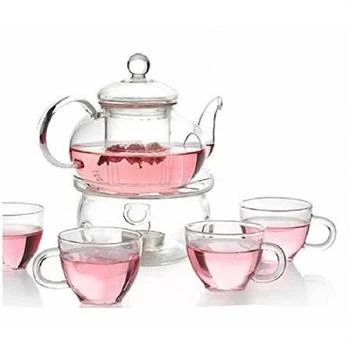 QuikFurn | 6-Piece Glass Tea Pot Set with 4 Cups Teapot Warmer and Infuser,商家Premium Outlets,价格¥699