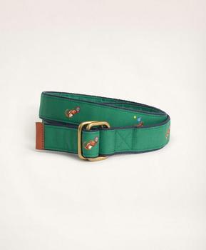 Brooks Brothers | Embroidered Leather Tab D-Ring Belt商品图片,