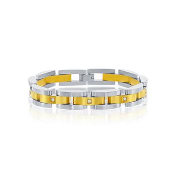 商品Mens Stainless Steel Gold Silver Link CZ Bracelet图片