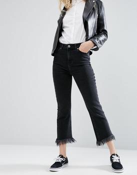 推荐ASOS Cropped Flare Jeans in Washed Black with Arched Raw Hem商品