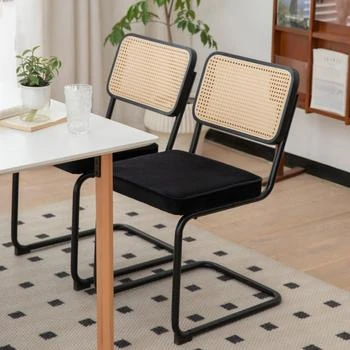 Streamdale Furniture | Streamdale Velvet Rattan Dining Chairs, Chrome Legs, Set of 2, Black,商家Premium Outlets,价格¥1337