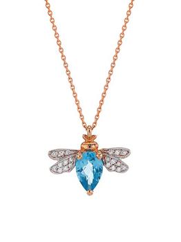 商品Bee Goddess | Honey 14K Rose Gold, Blue Topaz & 0.04 TCW Diamond Pendant Necklace,商家Saks Fifth Avenue,价格¥9182图片