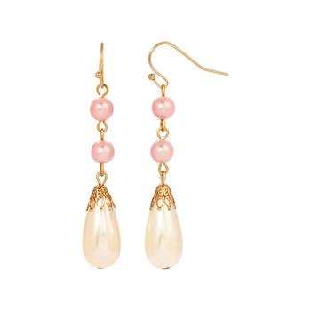 商品Pink and White Imitation Pearl Drop Earrings图片