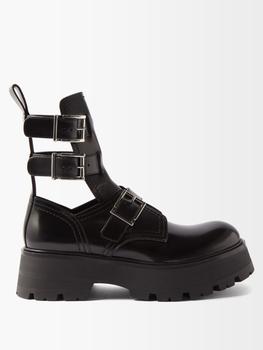 推荐Cutout buckled leather ankle boots商品