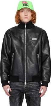 推荐Black Padded Faux-Leather Bomber Jacket商品