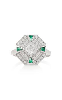 商品Melis Goral - Women's 18K White Gold; Diamond And Tsavorite Ring - Green - US 7 - Moda Operandi - Gifts For Her图片