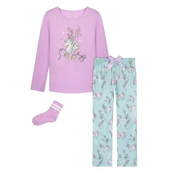 商品Big Girls 3 Piece Unicorn Top, Pajama and Socks Set图片