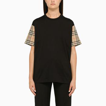 Burberry | Black t-shirt with Vintage Check sleeves商品图片,