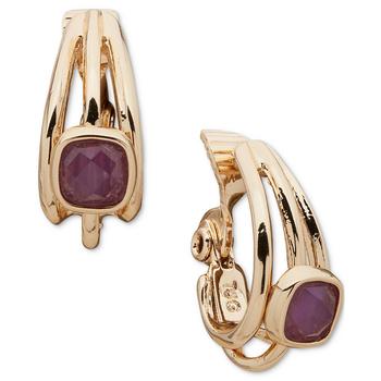 商品Anne Klein | Gold-Tone Crystal Beveled Edge 3-Way Hoop Earrings, 0.6",商家Macy's,价格¥132图片