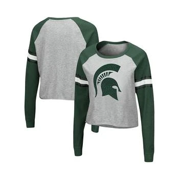 Colosseum | Women's Heathered Gray, Green Michigan State Spartans Decoder Pin Raglan Long Sleeve T-shirt,商家Macy's,价格¥337