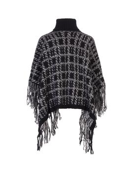 推荐RED Valentino Woman Black And Ivory Mohair Blend Knit Poncho With Check Pattern商品