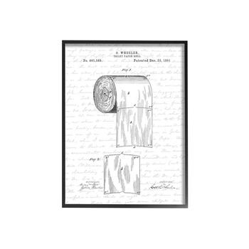 商品Toilet Paper Roll Patent Black and White Bathroom Design Black Framed Giclee Texturized Art, 11" x 14"图片
