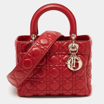 迪奥托特包, [二手商品] Dior | Dior Red Cannage Leather Medium Lady Dior Tote商品图片 8.4折