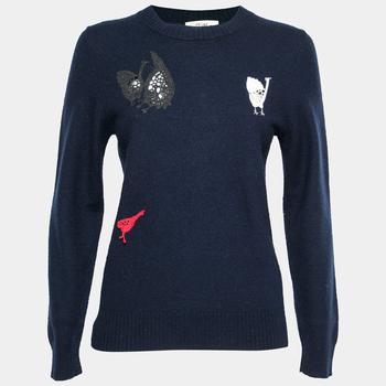 推荐Celine Navy Blue Wool Embroidered Inset Detailed Long Sleeve Jumper S商品