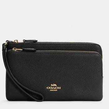 推荐Coach Gold/Black Leather Double Zip Wallet商品