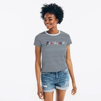 推荐Nautica Womens Striped Bon Voyage Graphic T-Shirt商品