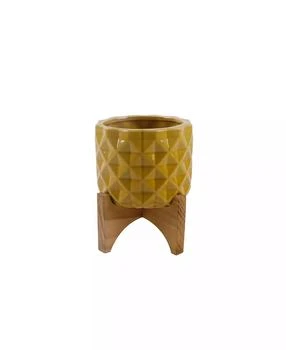Flora Bunda | GL Ceramic Dimple Planter on Wood Stand, 5",商家Macy's,价格¥329