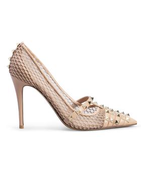 valentino鞋多少钱, Valentino | Rockstud Fishnet T-Strap Stiletto Pumps商品图片 