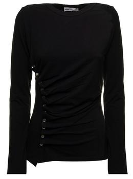 Paco Rabanne是什么牌子, Paco Rabanne | Long-Sleeved Stretch Viscose Shirt with Draped Detail and Buttons Paoco Rabanne Woman商品图片 7.5折