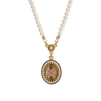 2028 | Imitation Pearl Pink Enamel Flower Pendant Necklace,商家Macy's,价格¥449