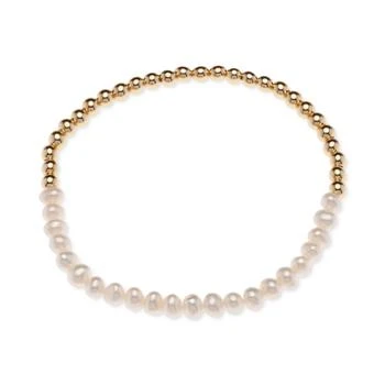 Macy's | Cultured Freshwater Pearl (4-1/2 - 5mm) & Polished Bead Half & Half Stretch Bracelet in 18k Gold-Plated Sterling Silver,商家Macy's,价格¥1480