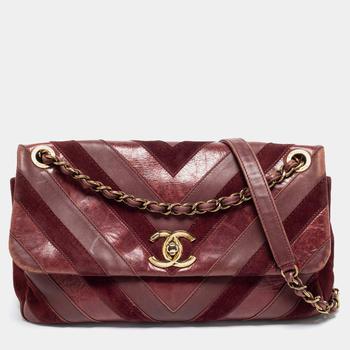 推荐Chanel Burgundy Leather and Suede Jumbo Surpique Flap Bag商品