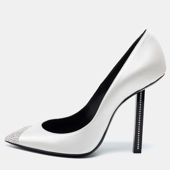 ysl高跟鞋价格, [二手商品] Yves Saint Laurent | Saint Laurent White Satin Tower Crystal Embellished Pumps Size 37商品图片 5折