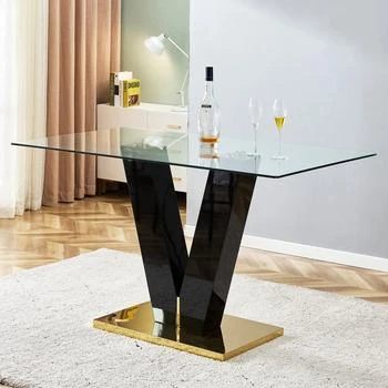 Simplie Fun | Large Modern Minimalist Rectangular Glass Dining Table for 68,商家Premium Outlets,价格¥3522
