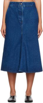 Studio Nicholson | Indigo Preto Denim Midi Skirt商品图片,独家减免邮费