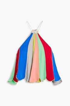 Rosie Assoulin | Metallic-trimmed striped silk-crepe top商品图片,4折