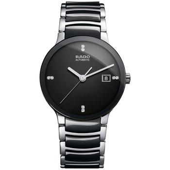 雷达男表价格, Rado | Men's Swiss Automatic Centrix Diamond-Accent Stainless Steel & Black High-Tech Ceramic Bracelet Watch 38mm商品图片 