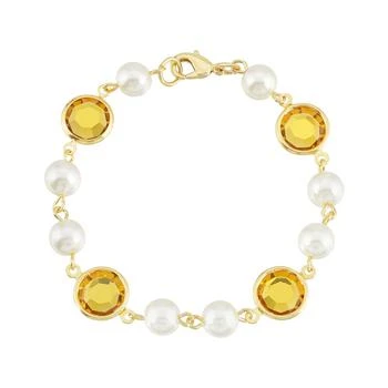 2028 | Gold-Tone Imitation Pearl with Yellow Channels Link Bracelet,商家Macy's,价格¥360