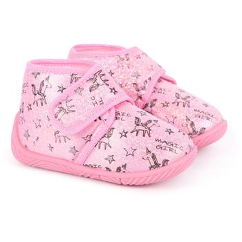 商品Unicorn print velcro strap baby slippers in pink图片